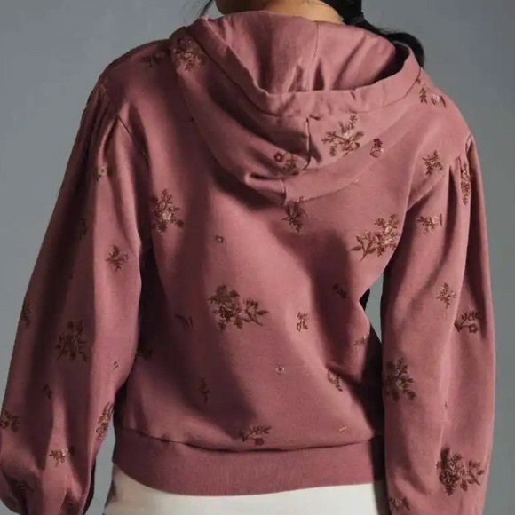 Anthropology Driftwood,Sweatshirt, Hoodie,distressed,floral,Rose,Burgundy,S - Picture 6 of 11